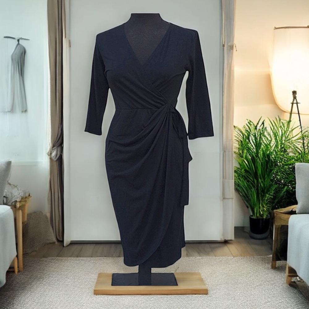 basic Elegant Black Wrap Dress